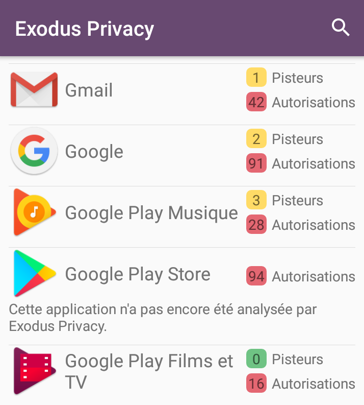 Application Exodus pour Android